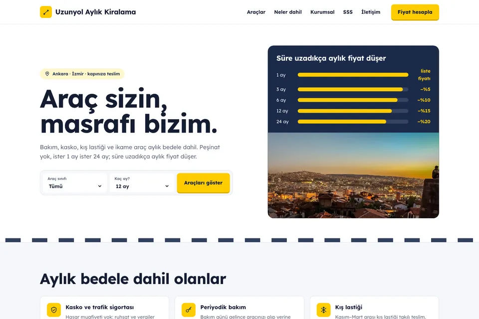 Uzunyol Aylık Kiralama örnek temasının ana sayfası