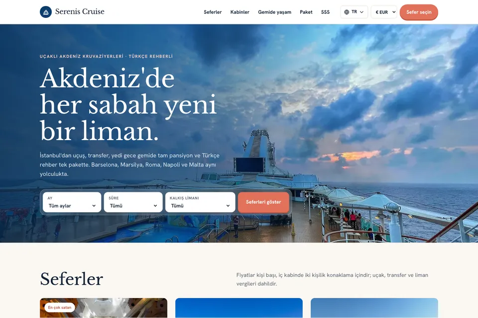 Serenis Cruise örnek temasının ana sayfası