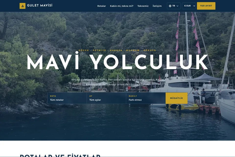 Gulet Mavisi örnek temasının ana sayfası