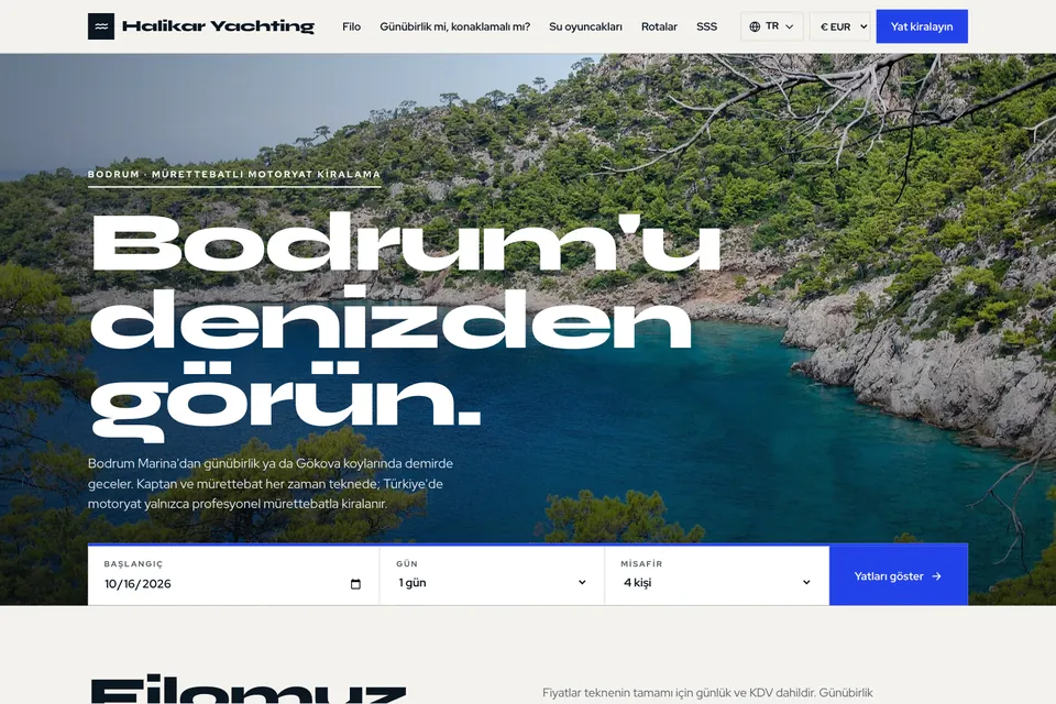 Halikar Yachting örnek temasının ana sayfası