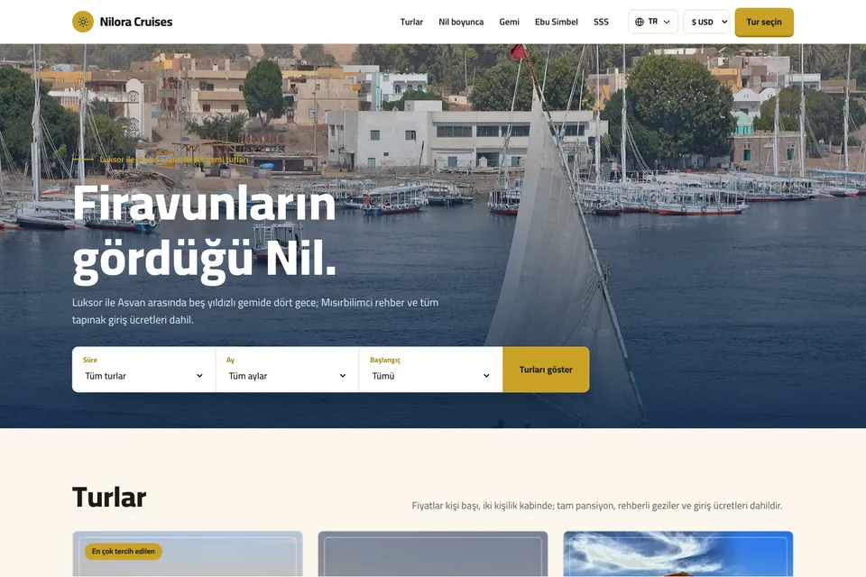 Nilora Cruises örnek temasının ana sayfası