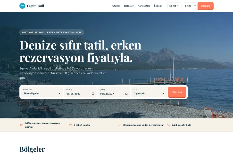 Lagün Tatil örnek temasının ana sayfası