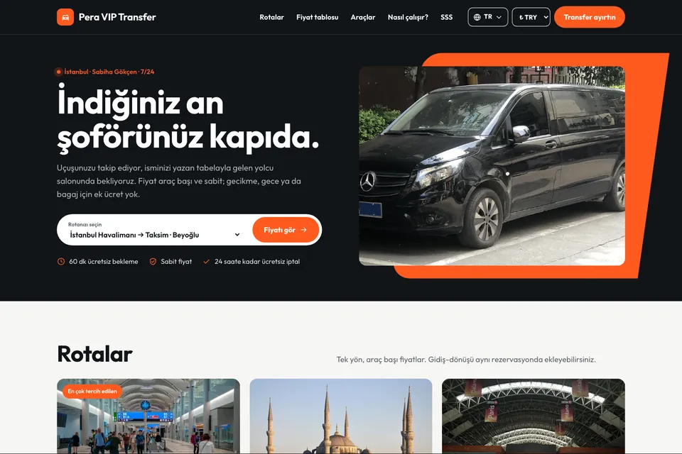 Pera VIP Transfer örnek temasının ana sayfası